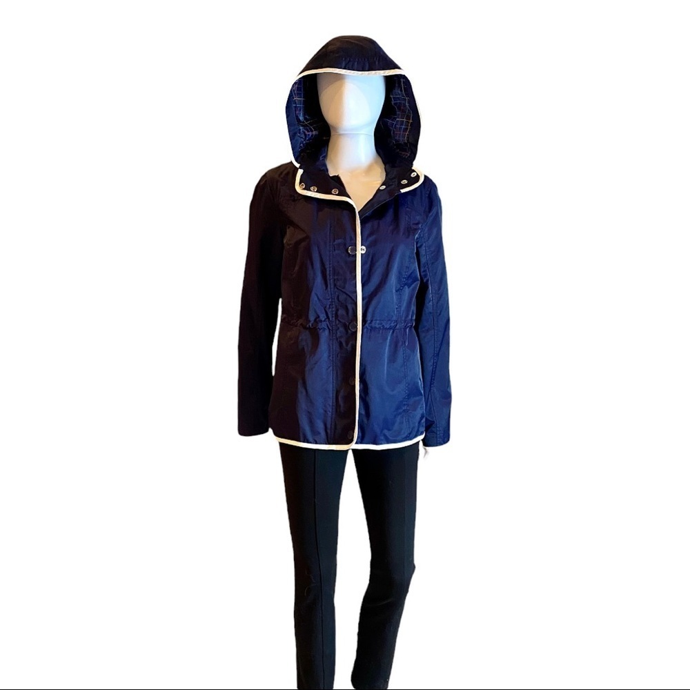 Tommy Hilfiger blue utility hoody windbreaker jacket w/ zipper & snaps medium